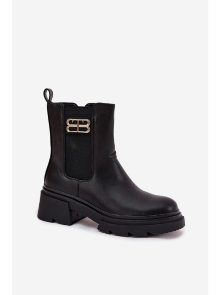 Women's ankle boots with gold detail insulated black Serene