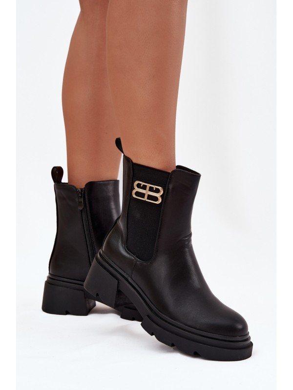 Women's ankle boots with gold detail insulated black Serene