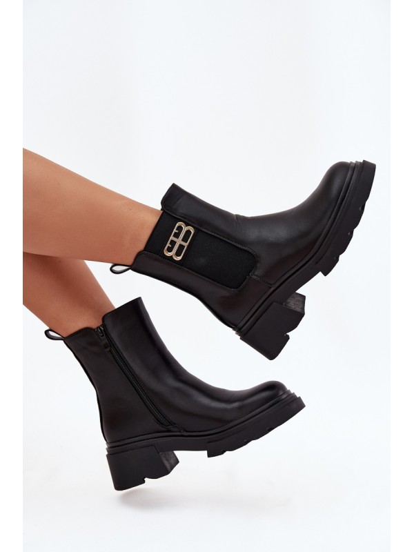 Women's ankle boots with gold detail insulated black Serene