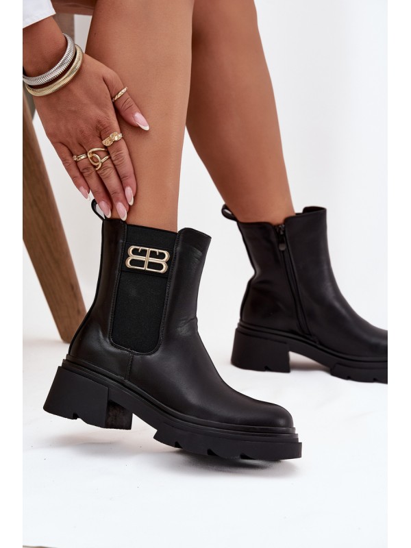 Women's ankle boots with gold detail insulated black Serene