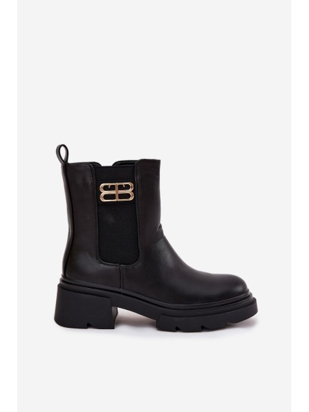 Women's ankle boots with gold detail insulated black Serene
