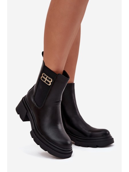 Women's ankle boots with gold detail insulated black Serene