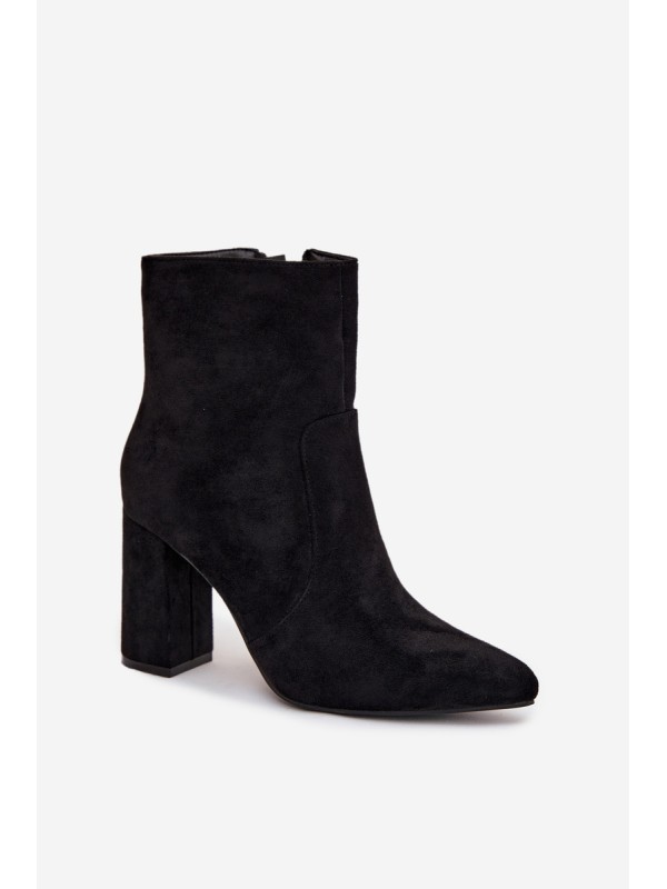 Insulated women's ankle boots with heel made of eco suede black Pralina