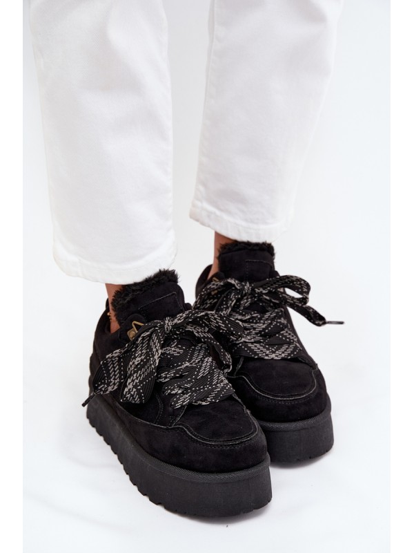 Lace-up Women's Snow Boots Platform Insulated with Fur Black Tavelle