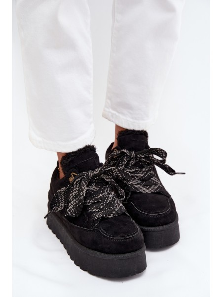 Lace-up Women's Snow Boots Platform Insulated with Fur Black Tavelle
