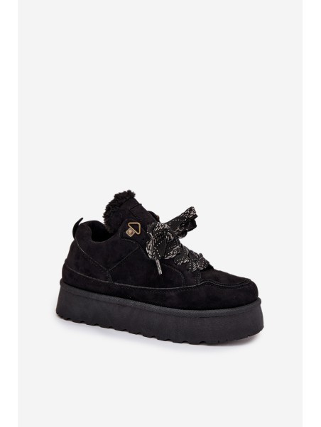 Lace-up Women's Snow Boots Platform Insulated with Fur Black Tavelle