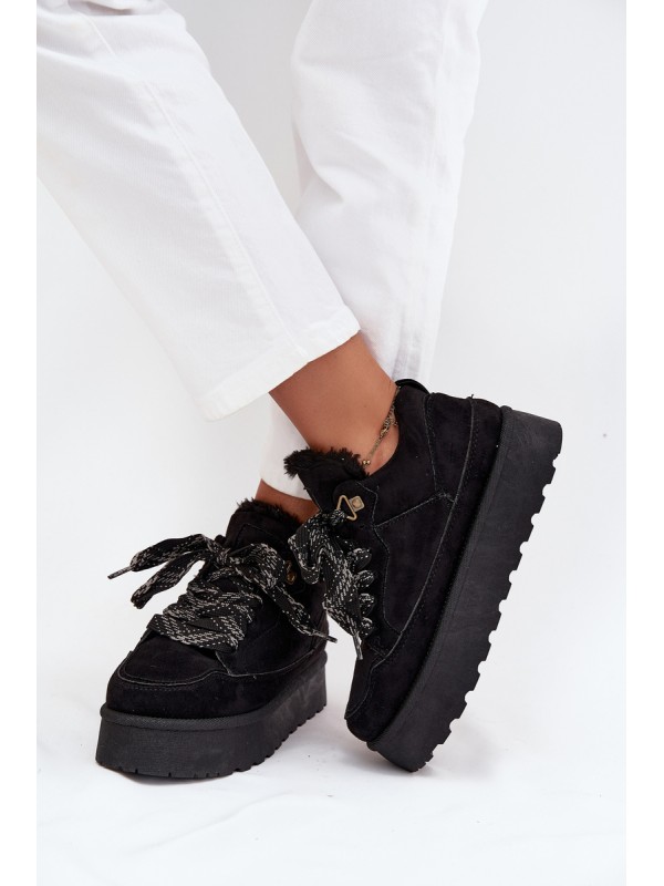 Lace-up Women's Snow Boots Platform Insulated with Fur Black Tavelle