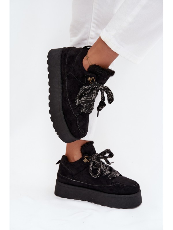Lace-up Women's Snow Boots Platform Insulated with Fur Black Tavelle