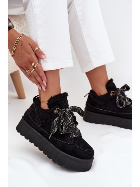 Lace-up Women's Snow Boots Platform Insulated with Fur Black Tavelle