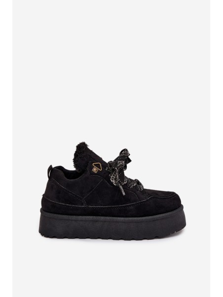 Lace-up Women's Snow Boots Platform Insulated with Fur Black Tavelle