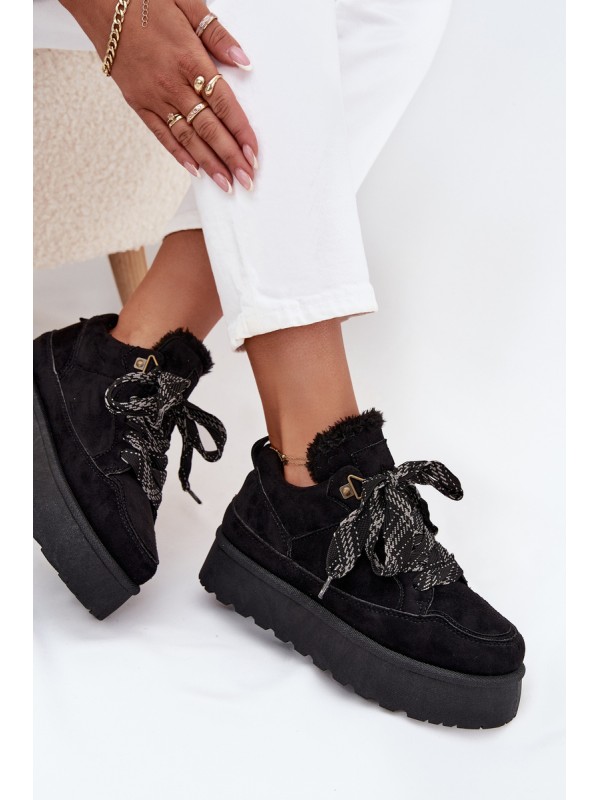 Lace-up Women's Snow Boots Platform Insulated with Fur Black Tavelle