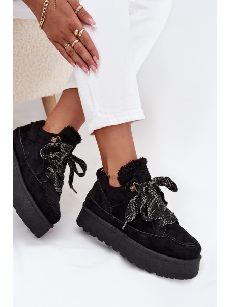 Lace-up Women's Snow Boots Platform Insulated with Fur Black Tavelle