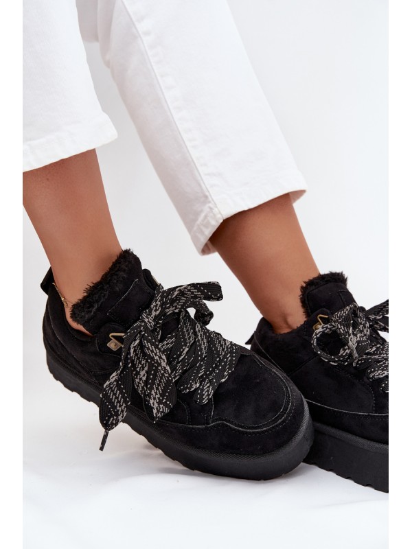 Lace-up Women's Snow Boots Platform Insulated with Fur Black Tavelle