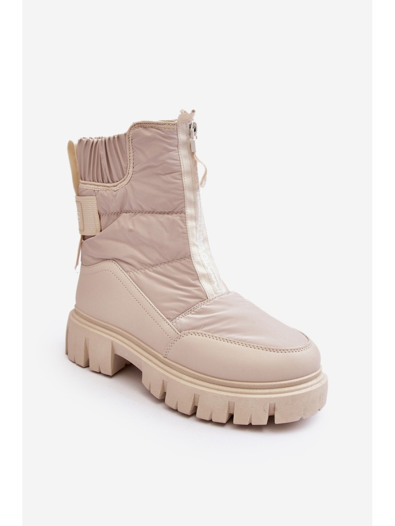 Women's Snow Boots With Zip Lined With Fur Light Beige Hixe