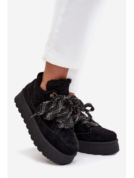 Lace-up Women's Snow Boots Platform Insulated with Fur Black Tavelle