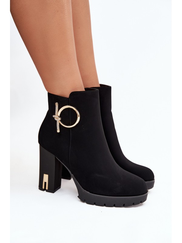 Women's insulated ankle boots on heel with gold decoration Black Ysolde