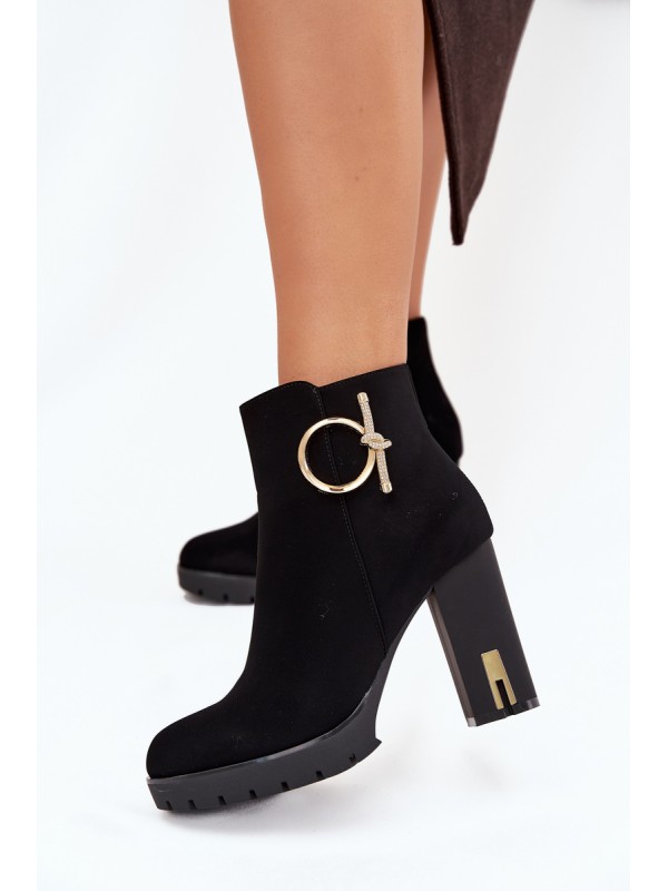 Women's insulated ankle boots on heel with gold decoration Black Ysolde 2