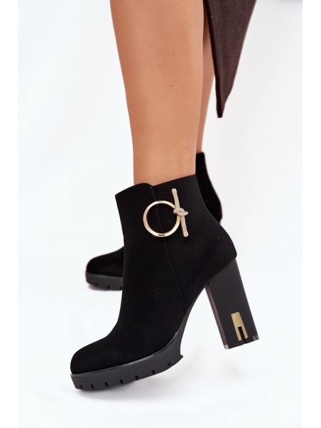 Women's insulated ankle boots on heel with gold decoration Black Ysolde