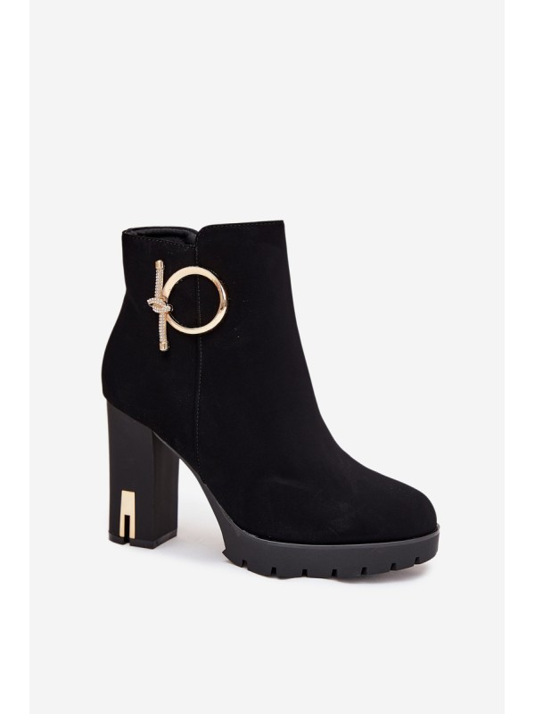 Women's insulated ankle boots on heel with gold decoration Black Ysolde