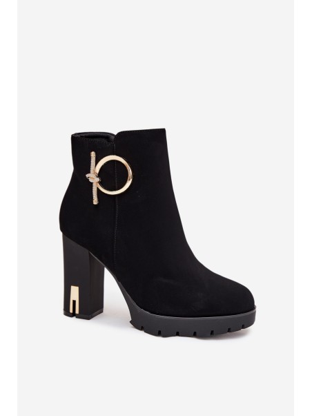 Women's insulated ankle boots on heel with gold decoration Black Ysolde