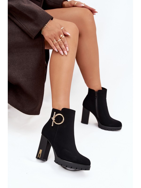 Women's insulated ankle boots on heel with gold decoration Black Ysolde
