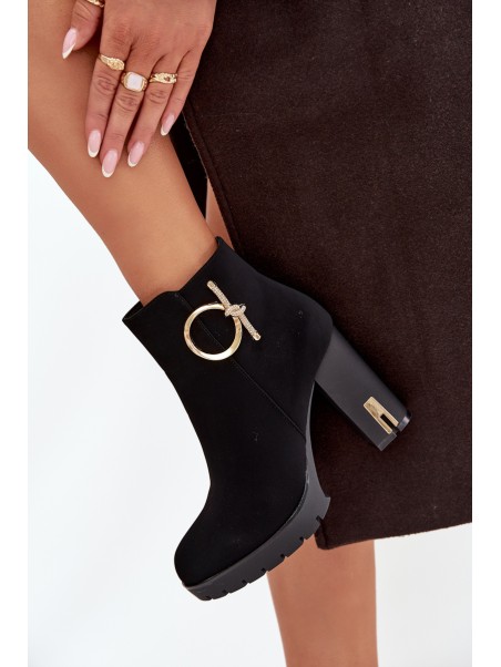 Women's insulated ankle boots on heel with gold decoration Black Ysolde