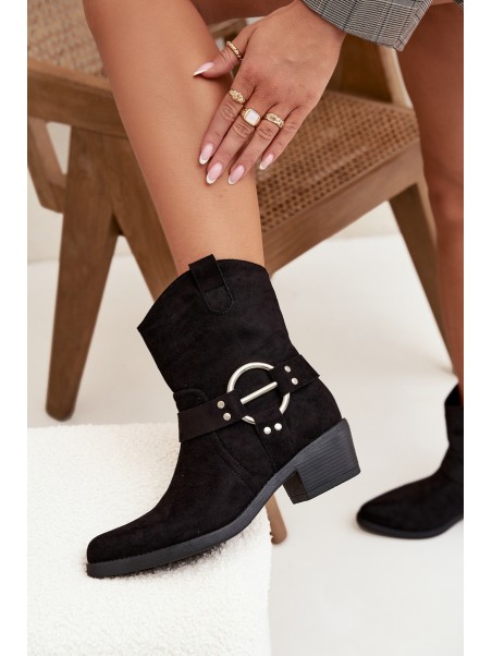 Women's Cowboy Boots with Heel with Decorative Detail Black Halivine