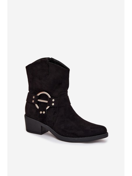 Women's Cowboy Boots with Heel with Decorative Detail Black Halivine
