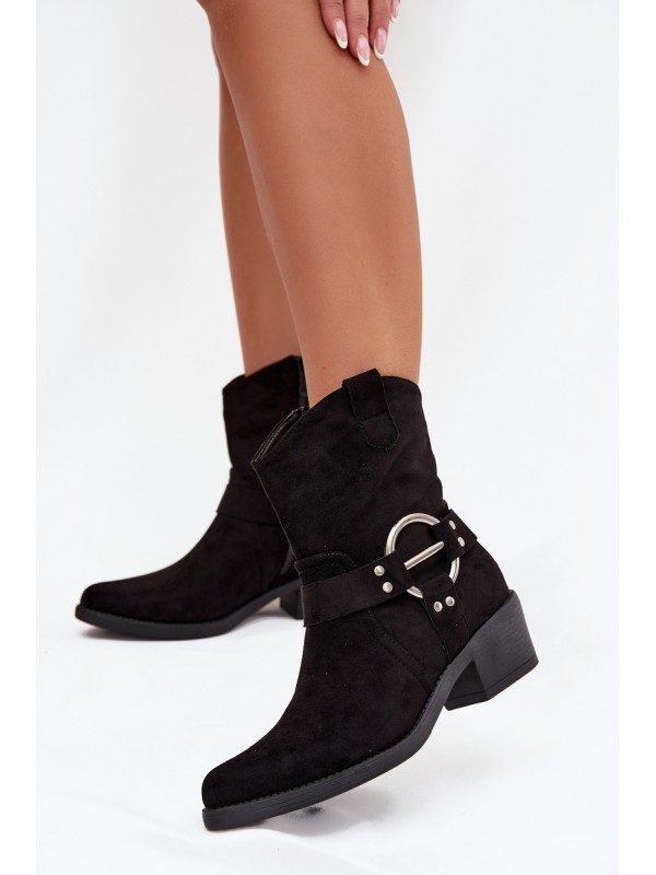 Women's Cowboy Boots with Heel with Decorative Detail Black Halivine