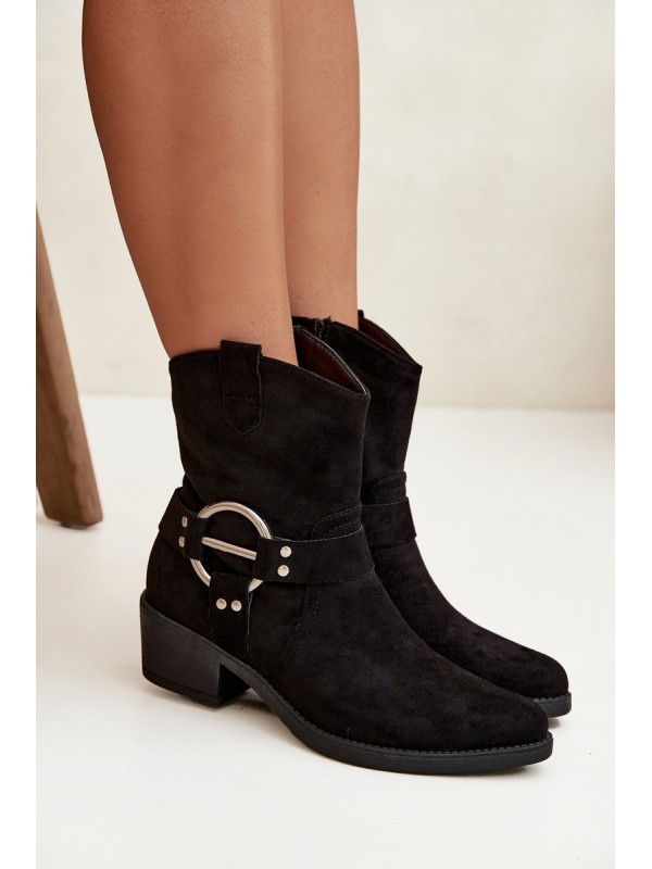 Women's Cowboy Boots with Heel with Decorative Detail Black Halivine