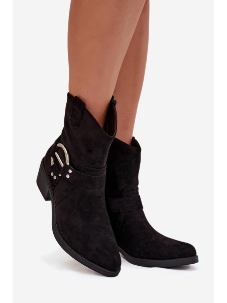Women's Cowboy Boots with Heel with Decorative Detail Black Halivine