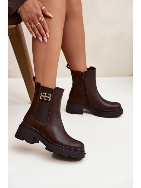 Women's ankle boots with gold detail insulated brown Serene