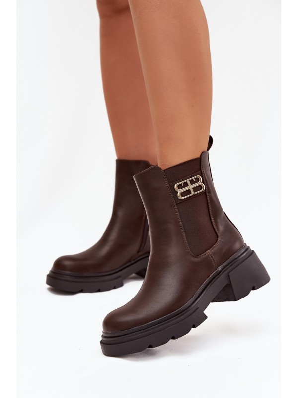 Women's ankle boots with gold detail insulated brown Serene