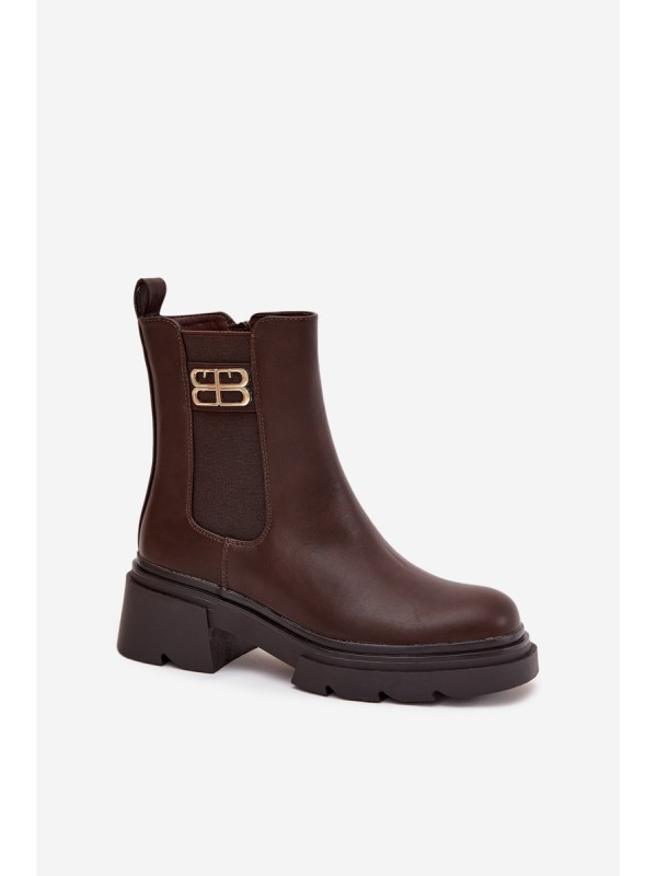 Women's ankle boots with gold detail insulated brown Serene