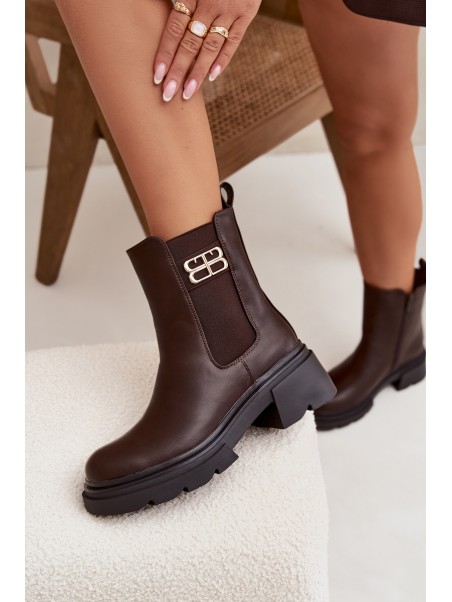 Women's ankle boots with gold detail insulated brown Serene