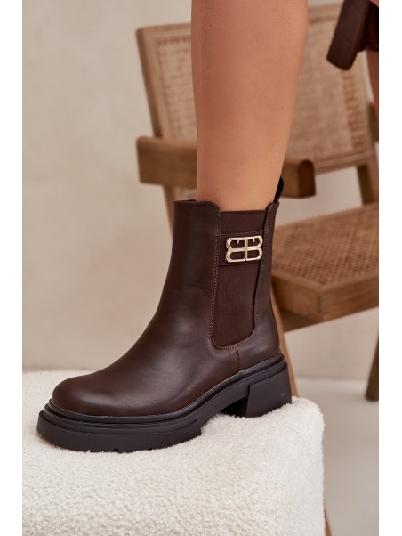 Women's ankle boots with gold detail insulated brown Serene