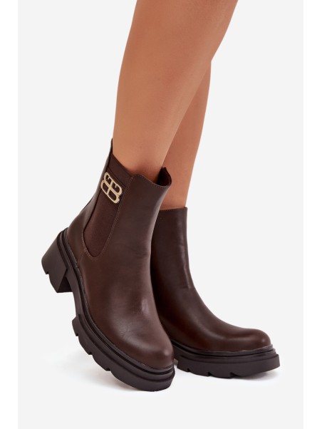 Women's ankle boots with gold detail insulated brown Serene