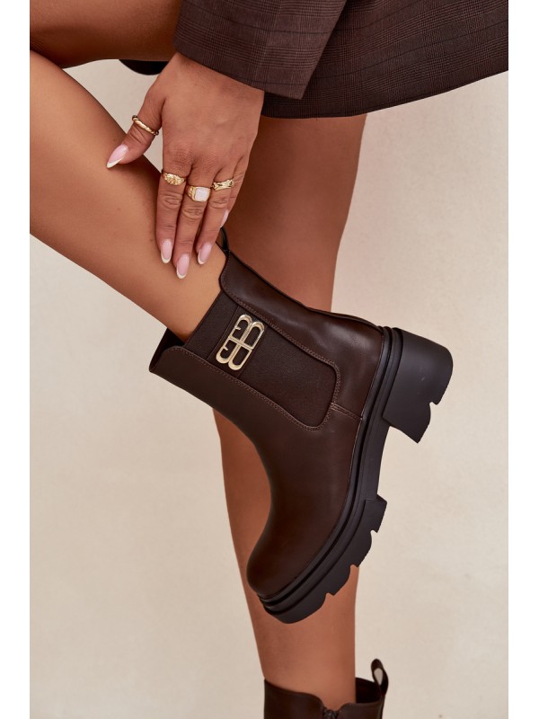 Women's ankle boots with gold detail insulated brown Serene