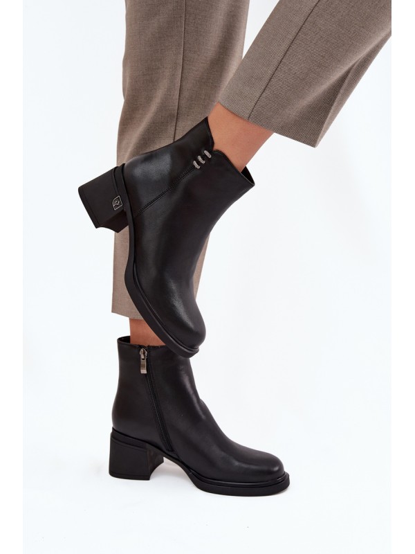 Leather Insulated Women's Ankle Boots on Block Vinceza 91159 Black