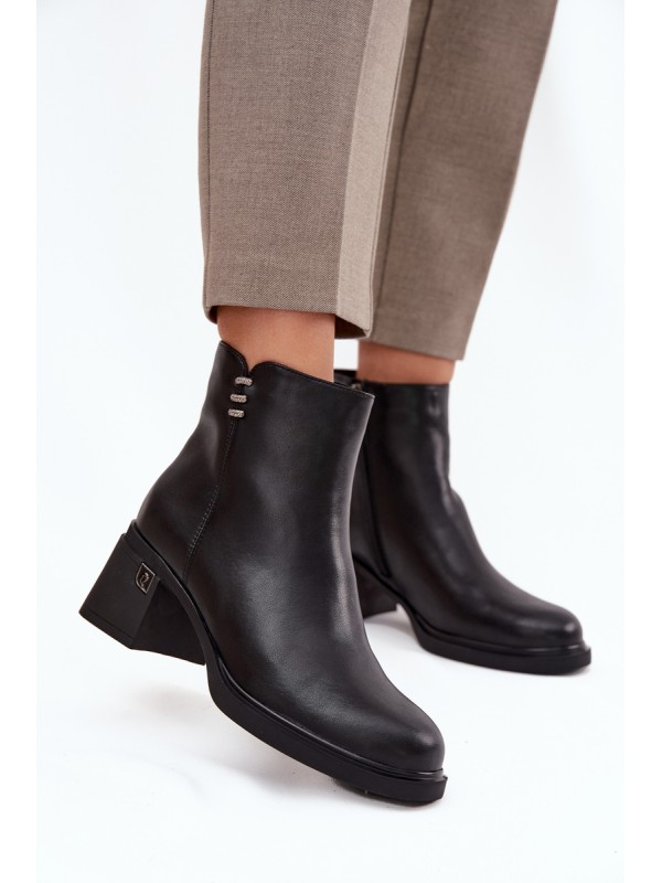 Leather Insulated Women's Ankle Boots on Block Vinceza 91159 Black