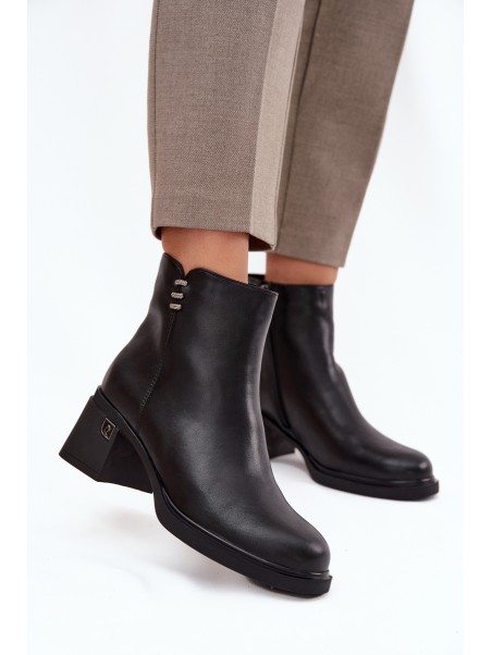 Leather Insulated Women's Ankle Boots on Block Vinceza 91159 Black