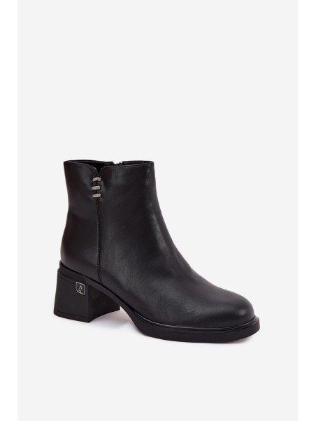 Leather Insulated Women's Ankle Boots on Block Vinceza 91159 Black