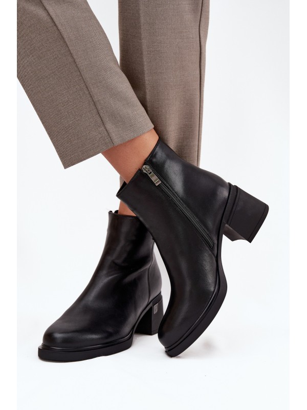 Leather Insulated Women's Ankle Boots on Block Vinceza 91159 Black