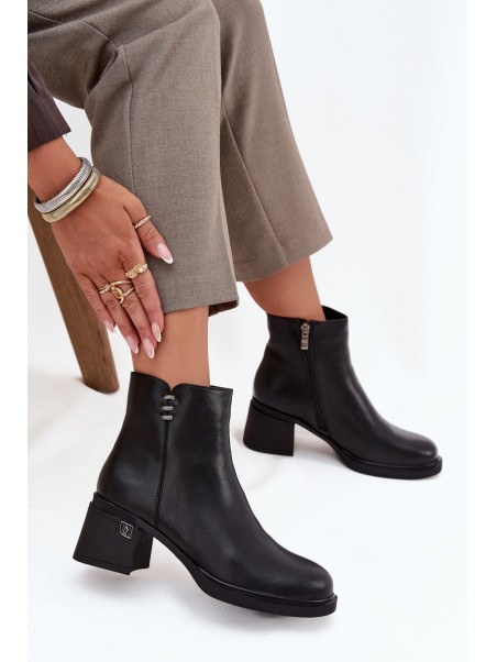 Leather Insulated Women's Ankle Boots on Block Vinceza 91159 Black