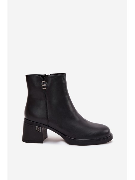 Leather Insulated Women's Ankle Boots on Block Vinceza 91159 Black