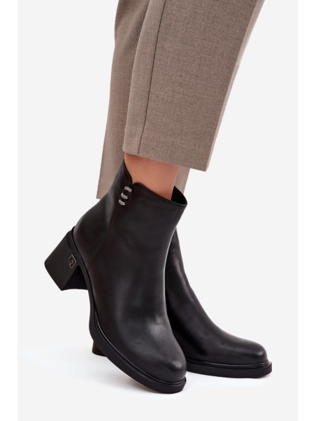 Leather Insulated Women's Ankle Boots on Block Vinceza 91159 Black