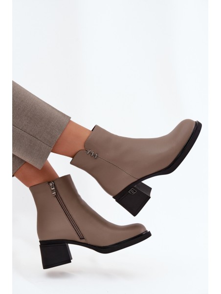 Leather Insulated Women's Ankle Boots on Block Vinceza 91159 Dark Beige