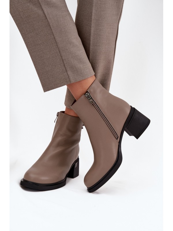 Leather Insulated Women's Ankle Boots on Block Vinceza 91159 Dark Beige