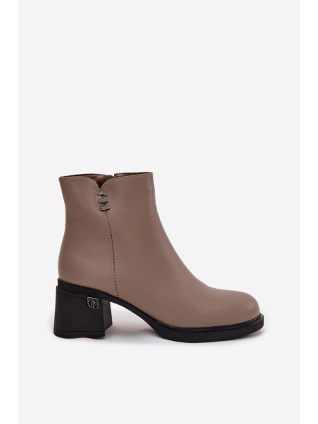 Leather Insulated Women's Ankle Boots on Block Vinceza 91159 Dark Beige