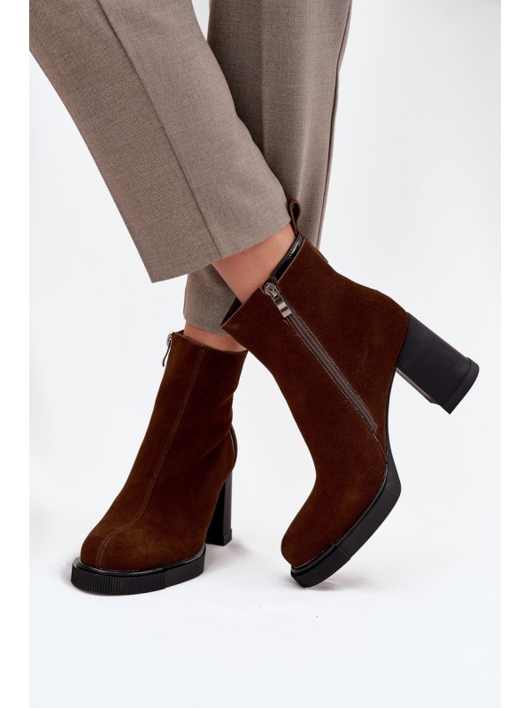 Women's Ankle Boots Made of Natural Suede on Heel Vinceza 91141 Brown